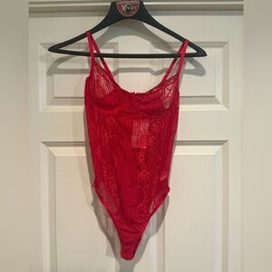 Vibrant Red Lace Bodysuit